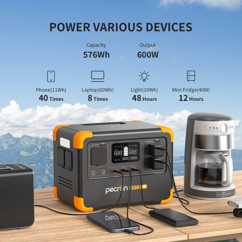 Pecron E500LFP Portable Power Station – 600W / 576Wh