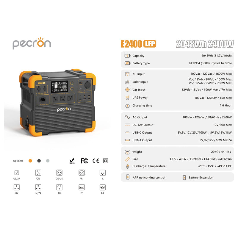 Pecron E2400LFP Portable Power Station – 2400W / 2048Wh