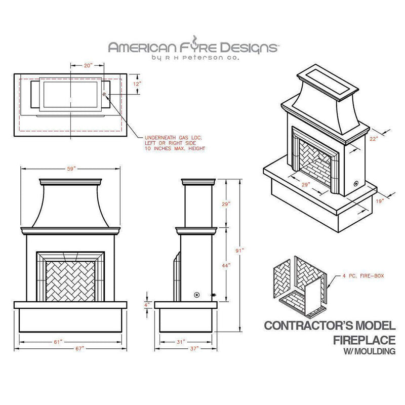 American Fyre Designs Contractor’s Model Outdoor Gas Fireplace with Moulding