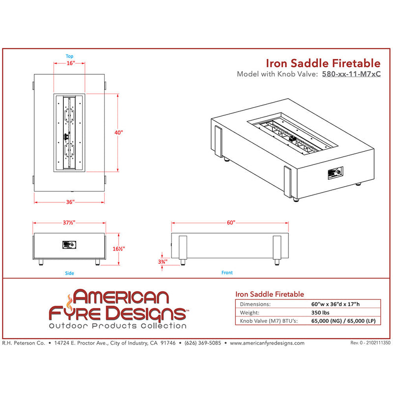 American Fyre Designs Iron Saddle 60-Inch Rectangular Gas Fire Table