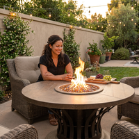 American Fyre Designs Fiesta Round Chat Height Fire Table — Lifestyle